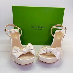 Kate Spade Lucie Ivory Satin Platform Sandals Size 10B Bow Heel Wedding Shoes